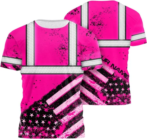 Vista 30 de Camisa de alta visibilidad de calavera con bandera de Estados Unidos para hombres, camisas de seguridad con nombre personalizado, ropa de trabajo