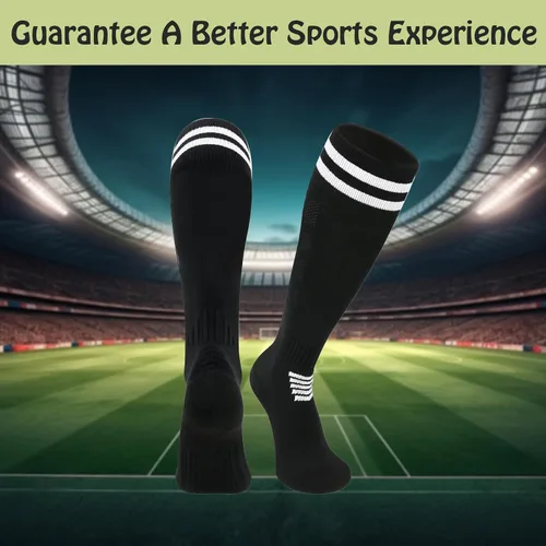 Vista 3 de 6 pares de calcetines elásticos de fútbol para niños, calcetines de tubo alto hasta la rodilla, coloridos calcetines de fútbol atlético para niños