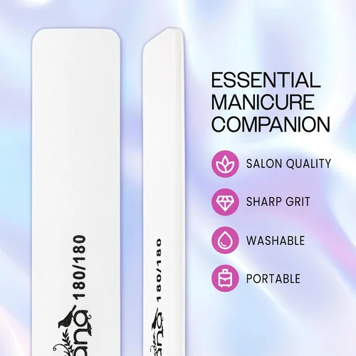Vista 2 de PANA Lima de uñas Emery Jumbo de doble cara para manicura, pedicura, uñas naturales y acrílicas, color blanco (grano 180/180), paquete de 50