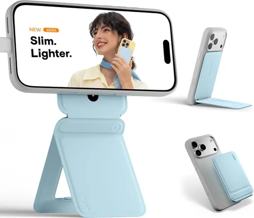 Vista 27 de MOFT Soporte de trípode para teléfono para iPhone, soporte para iPhone multiángulo, soporte para teléfono ligero y portátil, imanes fuertes, cuero
