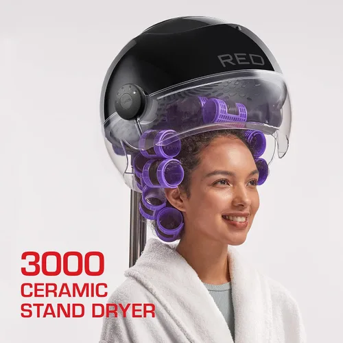 Vista 2 de RED by Kiss 3000 Secador de cerámica con capucha y soporte ajustable con temporizador digital, altura ajustable, ruedas de 360°, 3 configuraciones