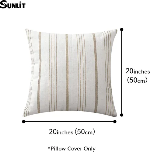 Vista 7 de Sunlit Juego de 2 fundas de almohada decorativas de granja, color crema/blanco roto con rayas marrones claras, fundas de almohada cuadradas