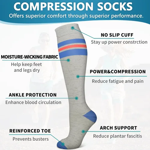 Vista 5 de Bluemaple 6 Pack Copper Compression Socks for Women and Men Circulation-Best Support for Medical, Running,Nursing,Athletic