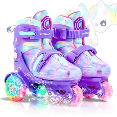 Vista 8 de METROLLER Patines de equilibrio con ruedas ajustables para niños pequeños de 3 a 6 años, arcoíris, unicornio, dinosaurios, patines con ruedas