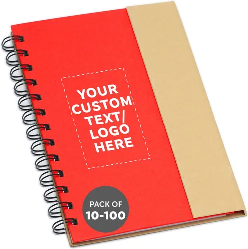 Vista 4 de DISCOUNT PROMOS Juego de 1 cuadernos de espiral ecológicos personalizados con bolígrafos, paquete personalizado a granel, perfecto para negocios