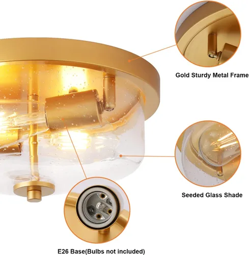 Vista 5 de Foucasal Luces de techo doradas para interiores y exteriores, luces móviles y de baño con paneles de vidrio sembrado