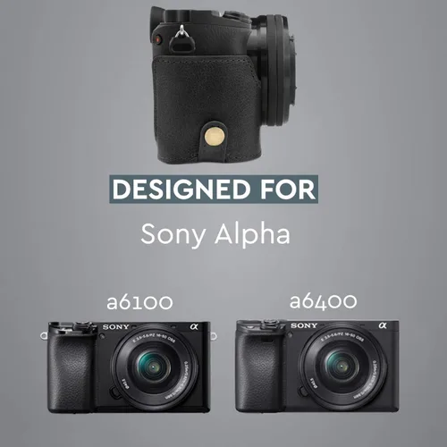 Vista 7 de MegaGear MG1641 Ever Ready - Media funda de cuero genuino para cámara compatible con Sony Alpha A6100, A6400 - Negro