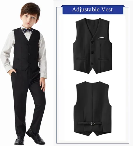 Vista 4 de MAGE MALE Conjunto de ropa de vestir formal de varios colores para niños, 3 piezas, ajuste ajustado