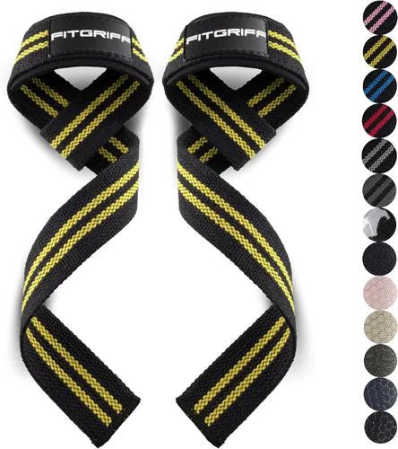 Vista 16 de Fitgriff® Correas de muñeca para levantamiento de pesas, gimnasio, peso muerto, entrenamiento (hechas de algodón premium y acolchadas) - Hombres