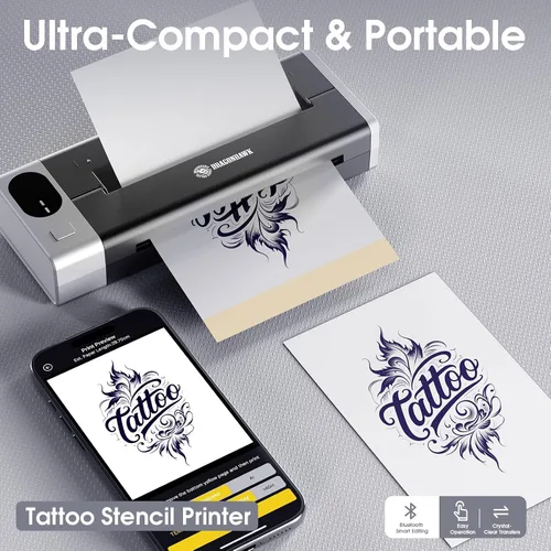 Vista 3 de Dragonhawk A1 Pro Kit de tatuaje con impresora térmica de plantillas de Juego completo de bolígrafos rotativos con agujas de cartucho