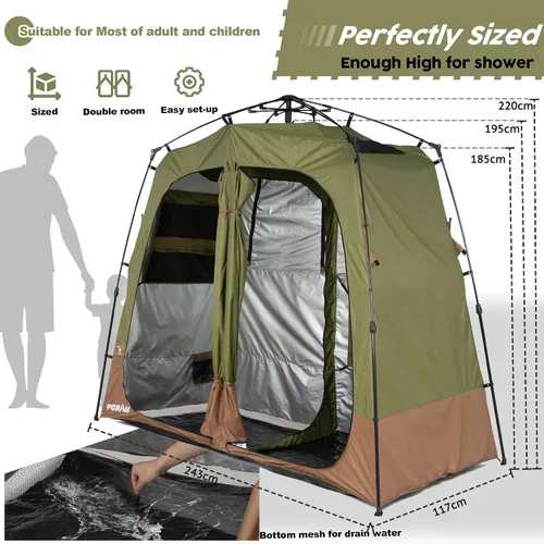 Vista 3 de Porayhut Camping Shower Tent Deluxe Changing Room Easy Set Up Privacy Shelter,Large Toilet Tent with Floor Drain Design for Beach, Camping,Hiking
