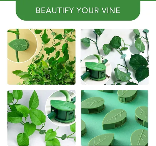 Vista 6 de 40 clips de pared para plantas trepadoras, con 48 calcomanías adhesivas de fijación para decoración de jardín en interiores y exteriores (hoja verde)