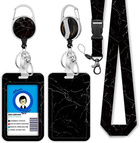 Vista 24 de Giancomics Soporte para tarjetas de identificación negro con cordón, cordones para insignias de identificación con carrete de insignia retráctil