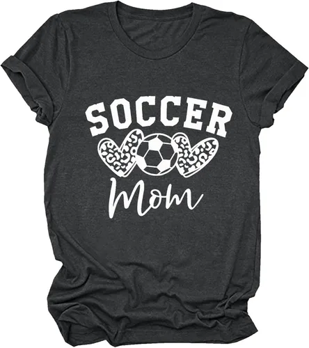 Vista 3 de Holzkary Camiseta divertida para mamá con estampado de letras y estampado de futbol para mamá
