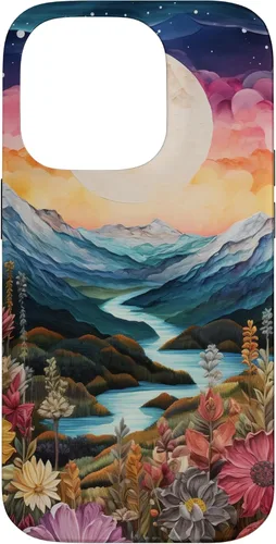 Vista 17 de Boho Chic Floral Moon Mountain Landscape Cute Pastel Design Case for iPhone 17