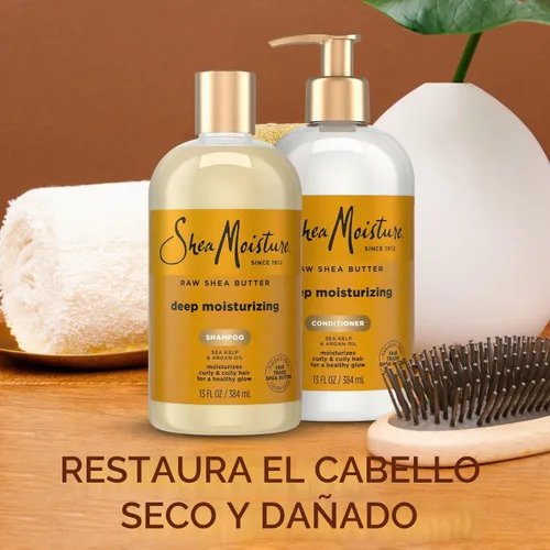 Vista 4 de Shea Moisture champú de manteca de karité de 13 oz y acondicionador fortalecedor 13 oz