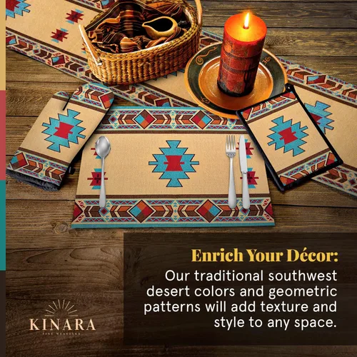 Vista 2 de Kinara Carrizo Camino de mesa – Diseño nativo americano del suroeste – Patrón hermoso y único – Tejido fino de 12.25 x 72 pulgadas.
