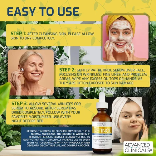 Vista 8 de Advanced Clinicals Suero facial antienvejecimiento de retinol + suero facial iluminador de vitamina C + juego de suero facial hidratante de ácido