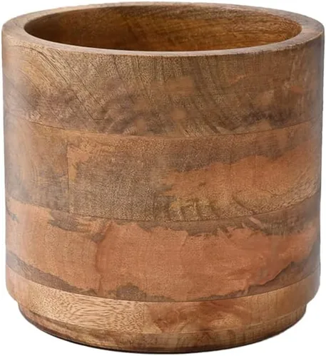 Vista 12 de Serene Spaces Living Macetero grande de madera de mango marrón, maceta de madera natural para flores y plantas sintéticas, plantas