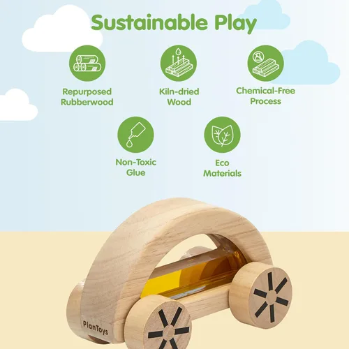 Vista 3 de PlanToys® Wautomobile - Coche de juguete de madera Montessori amarillo