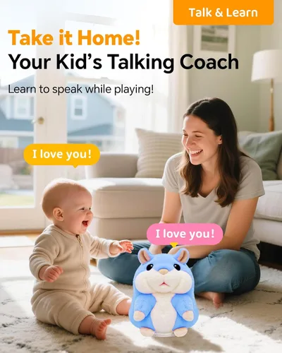 Vista 2 de TWORIVER - Juguete de hámster parlante, repite lo que dices, juguete de peluche interactivo para niños pequeños, juguete de aprendizaje que imita