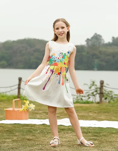 Vista 5 de Vestido informal de verano 21KIDS con estampado creativo artístico multicolor tallas 6-12