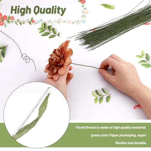 Vista 3 de Paleta Flexible Verde Calibre 18, 50 Piezas de Alambre para Tallo Floral Verde Oscuro, Tallos de Flores, Alambre Envuelto en Papel Floral