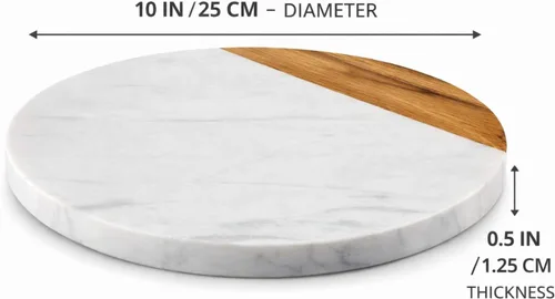 Vista 2 de Tabla de mármol blanco - Tabla de quesos Bandeja de madera de acacia para charcutería, queso, carnes, frutas, galletas Tabla de cortar, bandeja