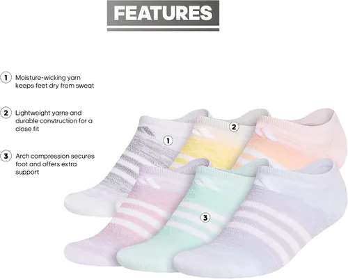 Vista 2 de adidas Calcetines invisibles Superlite para niñas (6 pares)
