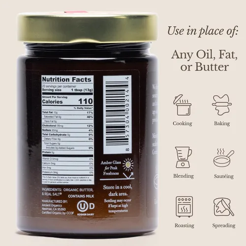 Vista 2 de Ancient Organics Ghee salado, sin gluten, kosher, 9 onzas (paquete de 1)