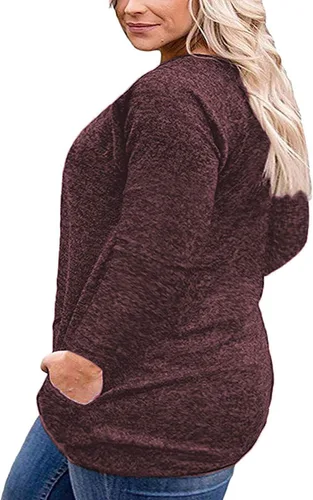 Vista 2 de VOGRACE Camisetas de manga larga para mujer, con bolsillos, botones, decoración, estilo casual, 1X-4X