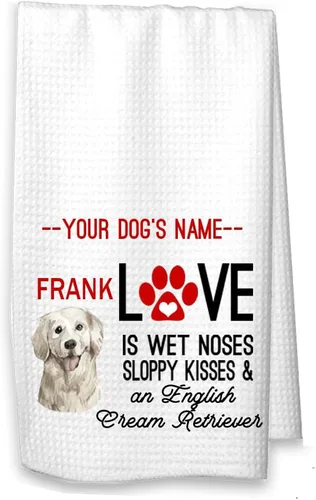 Vista 6 de Toalla de cocina English Cream Golden Retriever - Toalla de cocina divertida con texto en inglés "Love is Wet Noses", bonito regalo para amantes