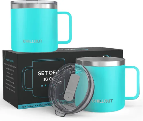 Vista 10 de Chillout Life - Taza de café con aislamiento térmico al vacío, acero inoxidable, mango y tapa, 16 onzas