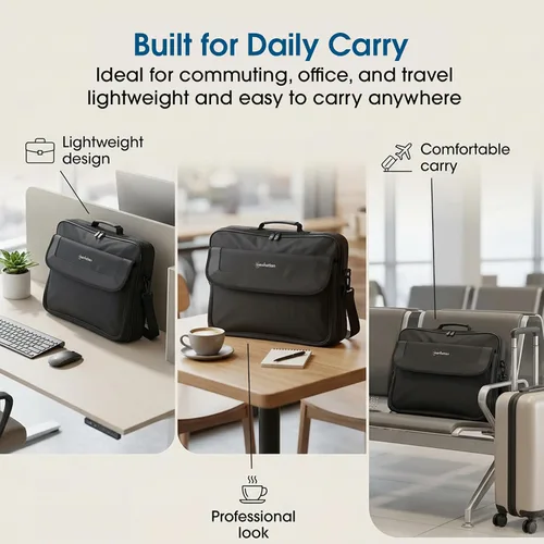 Vista 6 de MANHATTAN Bolsa de hombro para portátil - Estilo delgado maletín, apertura de concha, compartimentos acolchados