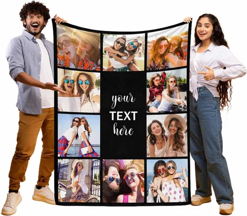 Vista 2 de Mantas de fotos personalizadas, 10 fotos personalizadas, mantas de imagen personalizadas, regalos para hermana, papá, mamá, hija, hijo