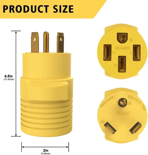 Vista 4 de Enchufe adaptador RV de 50 amperios a 30 amperios, TT-30P macho a 14-50R hembra adaptador de corriente para RV, reemplazo compacto de Dogbone