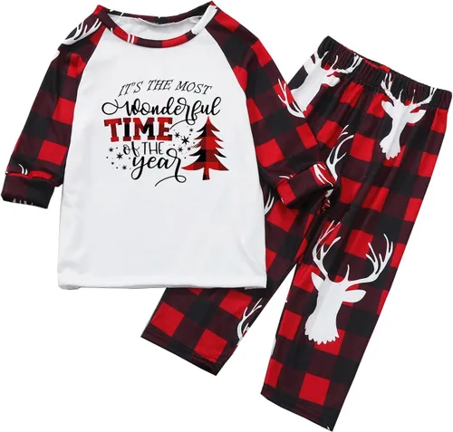Vista 5 de Pijamas de Navidad para la familia, conjunto de pijamas a juego divertido de Navidad, ropa de descanso de manga larga a cuadros para mujeres