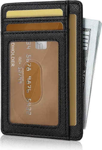 Vista 2 de Hoewina Cartera delgada para hombre, bolsillo frontal minimalista con bloqueo RFID, billetera de cuero delgada para tarjetas de viaje, regalos
