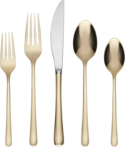 Vista 4 de Cambridge Silversmiths Samantha - Colección de cubiertos de acero inoxidable 18/10, apto para lavavajillas, espejo dorado, juego de cubiertos de 20