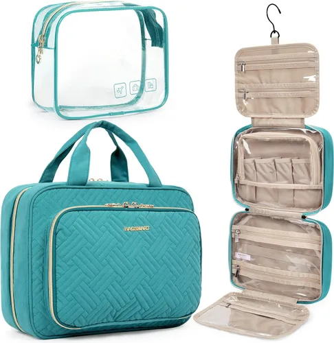 Vista 8 de BAGSMART Neceser de viaje colgante con organizador de maquillaje aprobado por la TSA, bolsa cosmética transparente para artículos de aseo personal