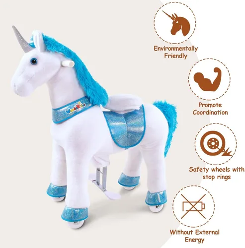 Vista 4 de WondeRides Caballo de paseo en caballo, caballo mecánico de unicornio, caballo mecánico de 30.1 pulgadas de altura, caballo mecánico con ruedas