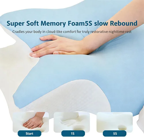 Vista 3 de Almohada cervical de espuma viscoelástica – Soporte ergonómico para el cuello para personas que duermen de lado, espalda y estómago Almohada