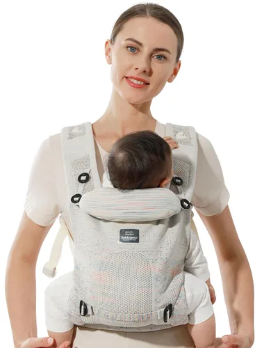 Vista 2 de Bebamour Portabebés de punto para recién nacidos a niños pequeños -Portabebés ligero 3 en 1 Portabebés de transporte delantero y trasero