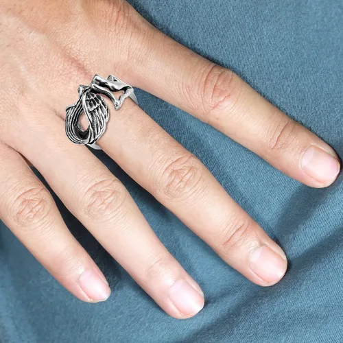 Vista 6 de Anillo de plata de ley 925 con diseño de ángel volador