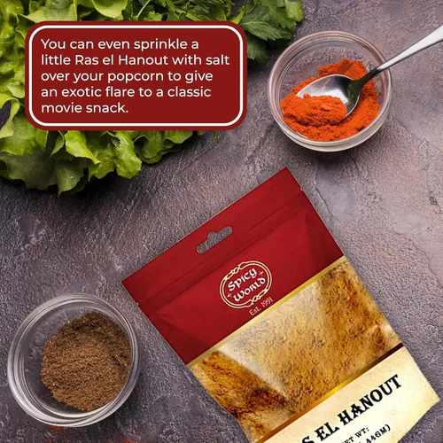 Vista 7 de Ras El Hanout Marroquí Seaoning 7 onzas – Mezcla de especias premium – para auténticos adobos y masajes – por Spicy World (bolsa de 7 onzas)