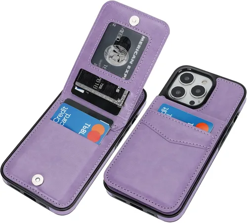 Vista 16 de KIHUWEY Funda tipo cartera para iPhone 13 Pro con soporte para tarjetas Negro