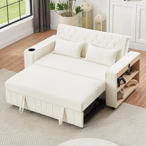 Vista 13 de Sofá cama convertible de terciopelo con respaldo ajustable y enchufe USB, sofá cama extraíble multiposición tamaño individual con 2 almohadas