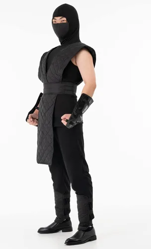 Vista 3 de Miccostumes Disfraz de Halloween Shotokan Ninja Black Fighter para hombre
