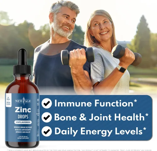 Vista 3 de NEW AGE - Gotas de zinc líquido para todas las edades – Sulfato de zinc para apoyo inmunológico, vegano, sin OMG y sin gluten, suministro para 30