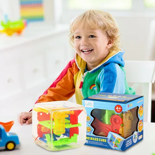 Vista 5 de 3 nutrias 3D Puzzle Maze Cube, 5 pulgadas 72 obstáculos Brain Teaser Interactive Sphere Maze Game for Developing Focus, Problem-Solving, Classroom